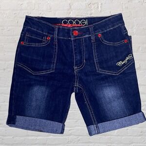 Coogi Girls Bermuda Dark Denim Jean Shorts Size 12 Stars Embellished Pockets NWT